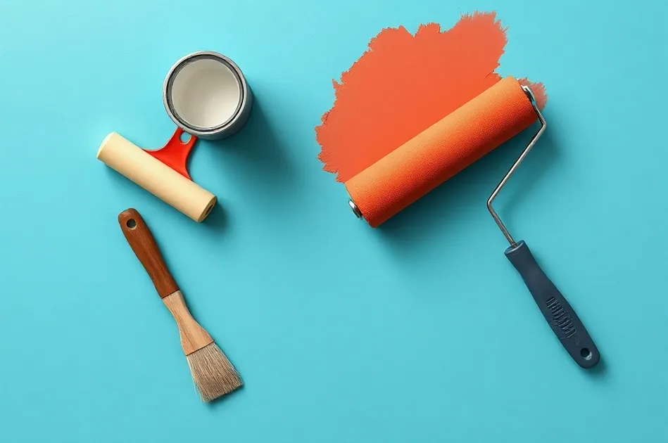 Outils de peinture disposés dans l'ordre des étapes du chantier